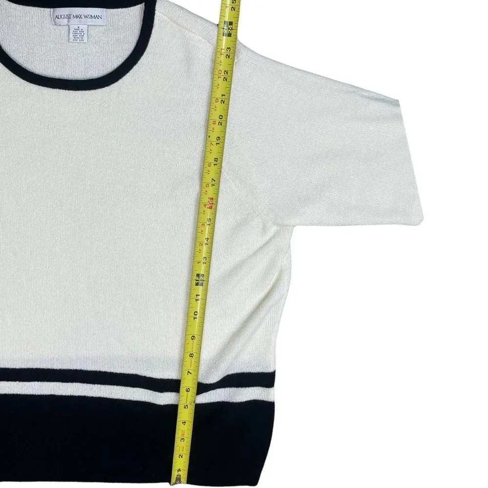 Vintage August Max Woman Cardigan Short Sleeve Top Set Off White Black Size X - Picture 9 of 13